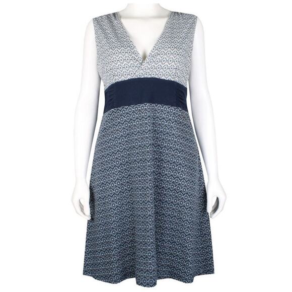 Patagonia Dress Women's XS Margo Organic Cotton Blue Cream V Neck Knee Length - Picture 1 of 6